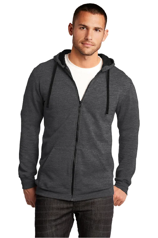 District Mens The Concert Fleece Full Zip Hooded Sweatshirt Hoodie w/ Pockets - Heather Charcoal Grey