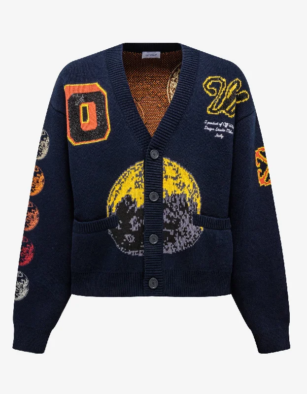 Flash Sale Off-White Blue Moon Phase Varsity Cardigan