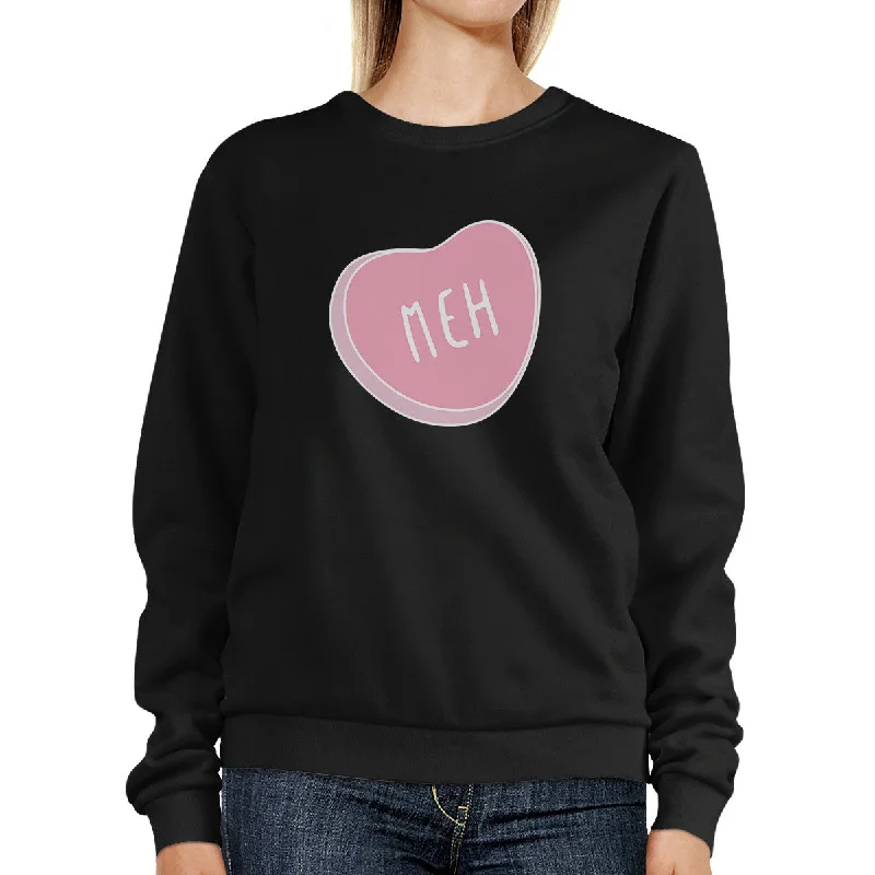 Bonus Savings Meh Heart Unisex Black Graphic Sweatshirt Cute Pink Heart Design