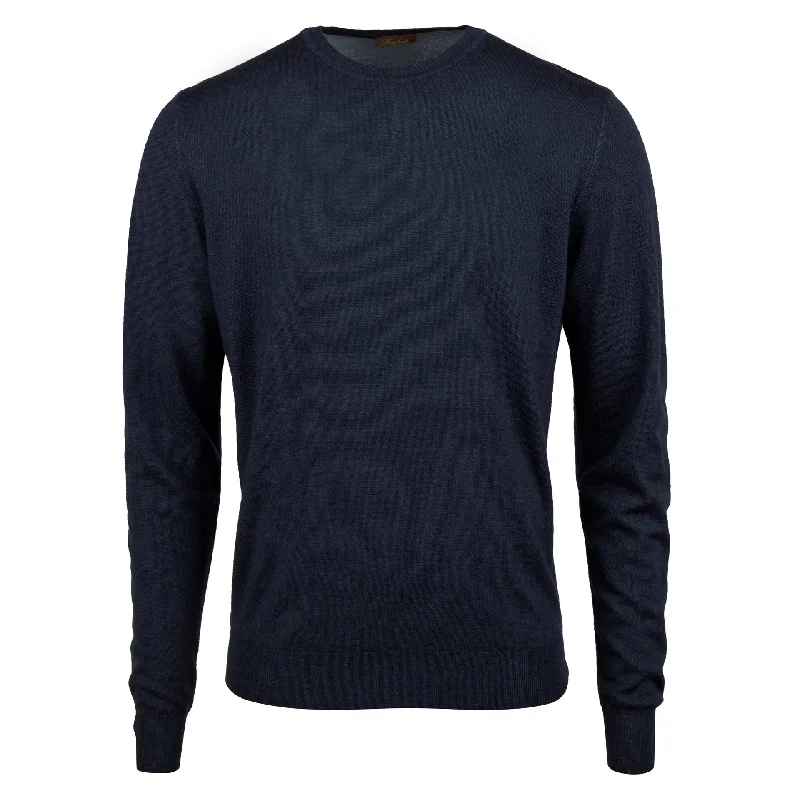 Navy Garment Dyed Merino Wool Crew Neck - Stenstroms