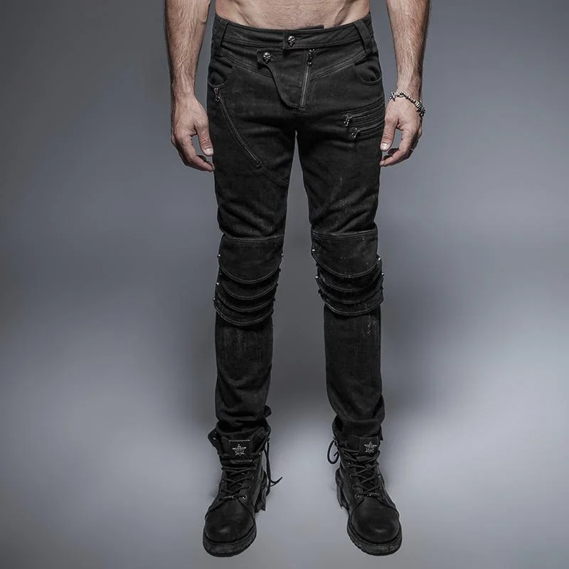 Men's Unique Armor Knee Men's Washing Jeans