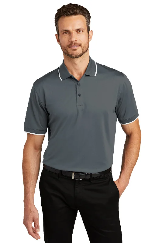 Best Bargains Port Authority Mens Dry Zone Moisture Wicking Short Sleeve Polo Shirt - Graphite Grey/White