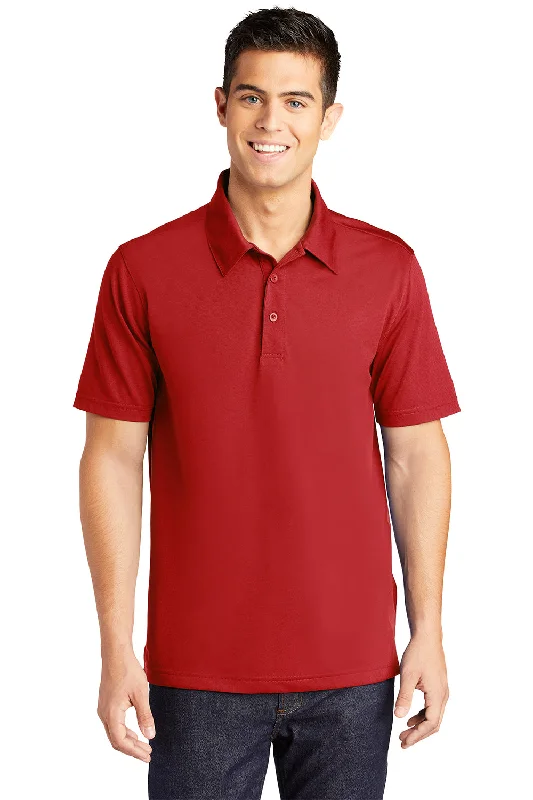 Sport-Tek Mens Active Mesh Moisture Wicking Short Sleeve Polo Shirt - True Red