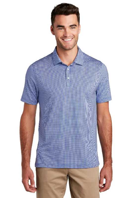 Port Authority Mens Gingham Moisture Wicking Short Sleeve Polo Shirt - True Royal Blue/White - Closeout