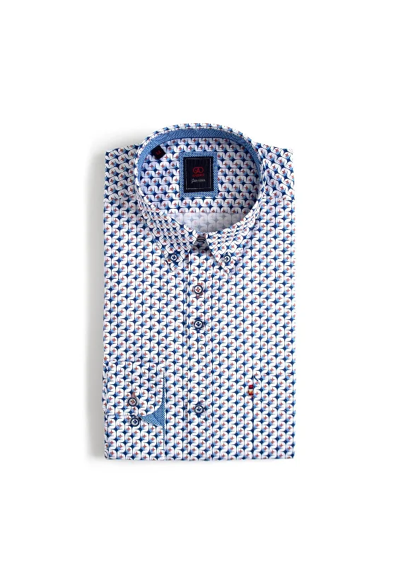 Andre Synge Geo Print Shirt, Mango & Blue