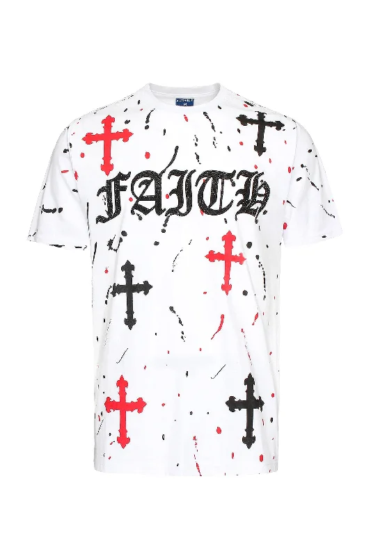 Midnight Sale Men's Paint Splatter Faith Rhinestone Graphic T-Shirt