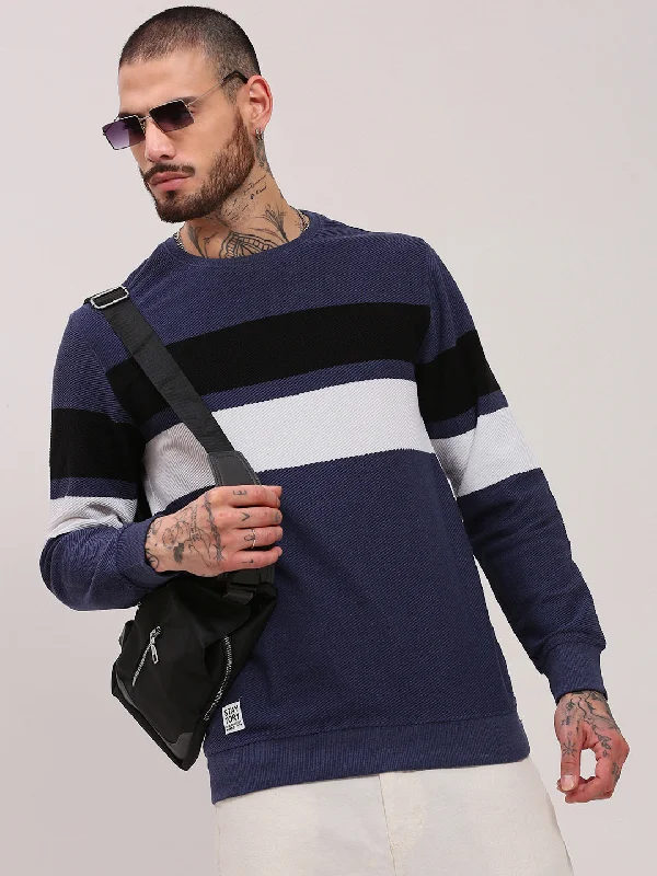 Deal Dash Men Blue Colourblocked Sweater