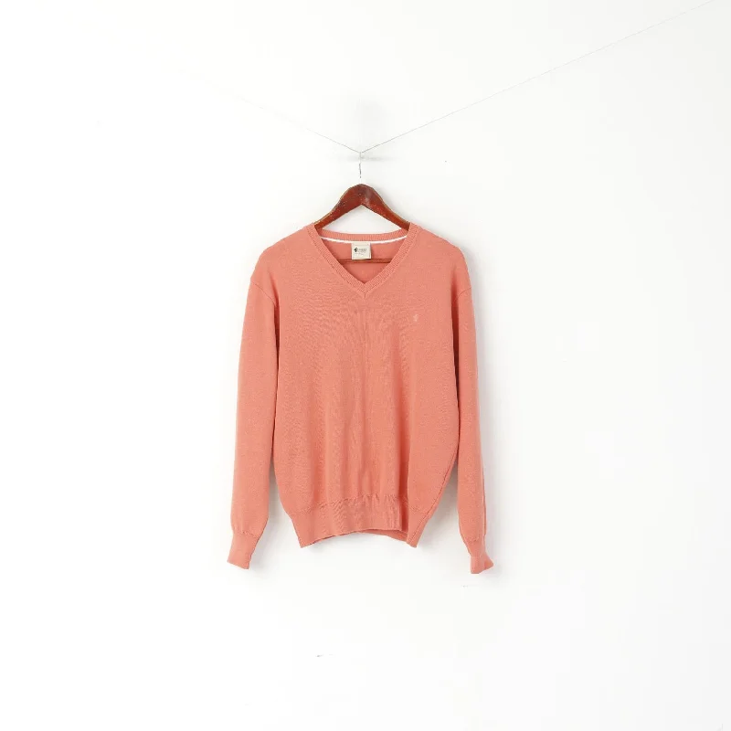 Early Bird Gabicci Collezione Men M Jumper Peach Wool Blend V Neck Classic Plain Sweater