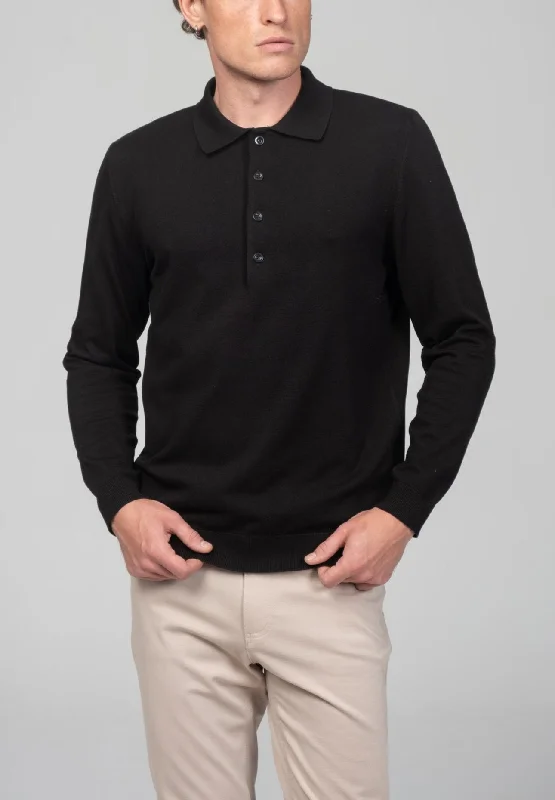 Great Bargain Four Button Down Polo Sweater  - Black