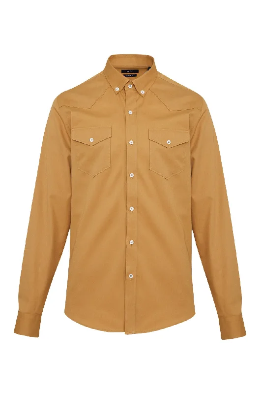 Comfort Fit Long Sleeve Cotton Camel Casual Shirt