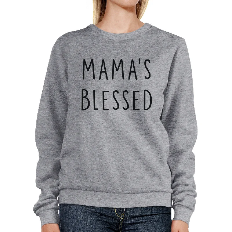 Super Deal Mama's Blessed Grey Unisex Sweatshirt Simple Design Fleece For Her