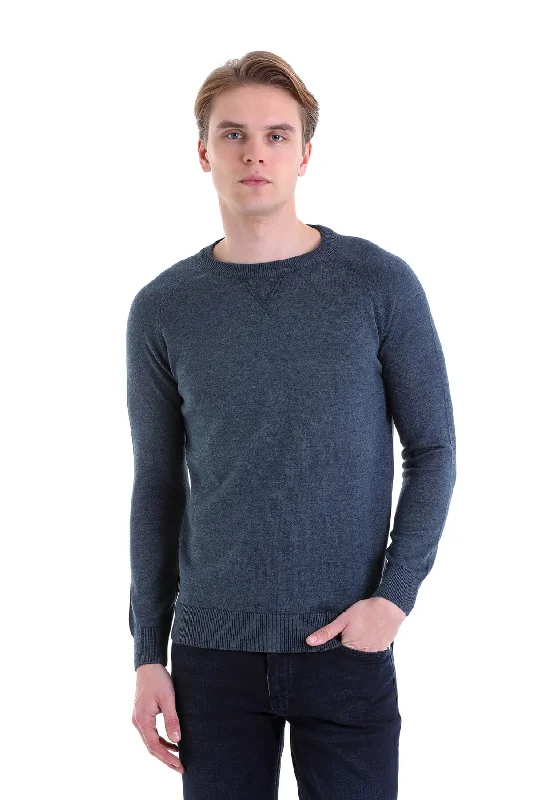 Early Bird Slim Fit Indigo Cotton Blend Crewneck Sweater