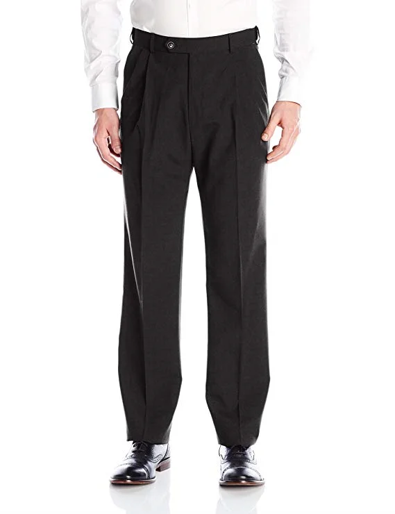 Great Deal Palm Beach Wool/Poly Charcoal Pleated Expander Pant Big and Tall