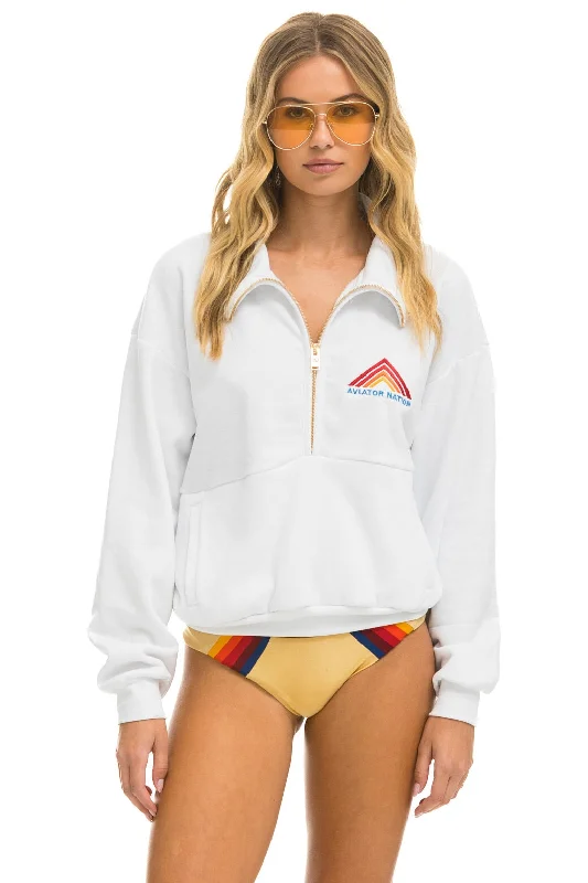 Can't Miss MOUNTAIN EMBROIDERY HALF ZIP SWEATSHIRT - WHITE