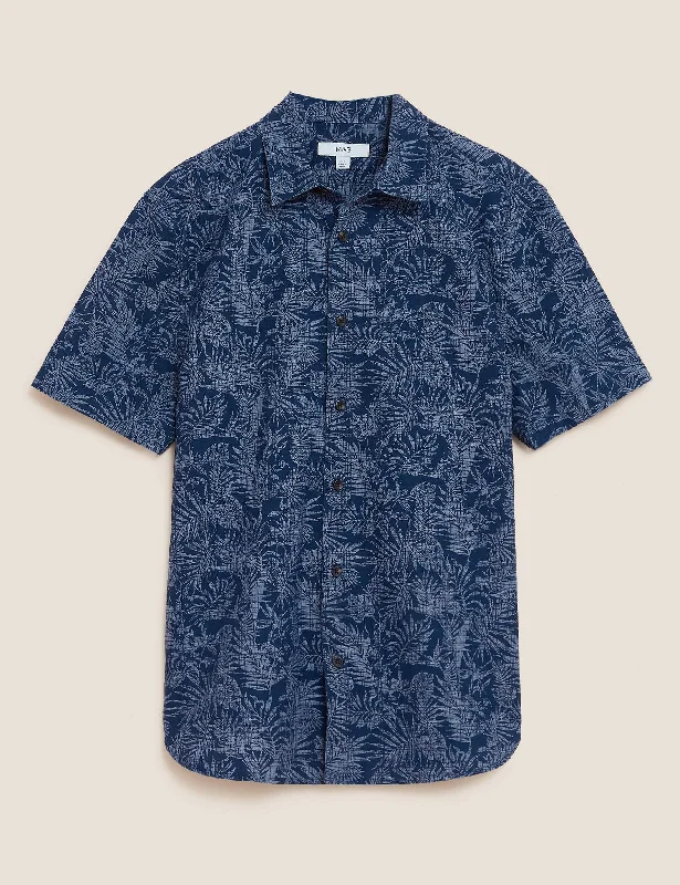Price Slash Denim Leaf Print Shirt