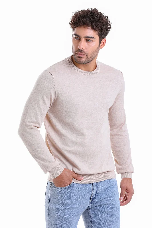 Unbeatable Prices Regular Fit Cotton Beige Crewneck Sweater