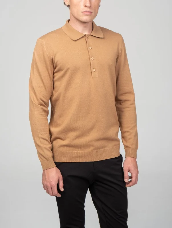 Lowest Rates Four Button Down Polo Sweater  - Camel