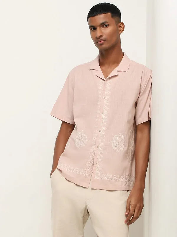 Season Finale Sale ETA Light Pink Embroidered Cotton Relaxed Fit Shirt