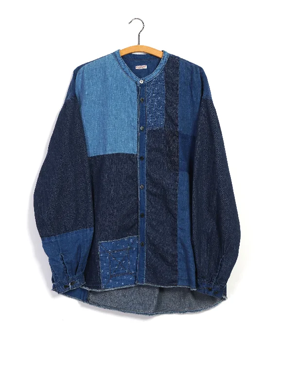 Fantastic Offers KATMANDU | Patchwork Shirt With Band Collar | Indigo