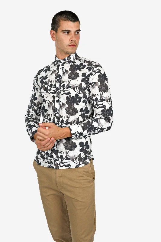 Weekend Deals That Sizzle Mono Floral Peached Cotton Poplin Shirt