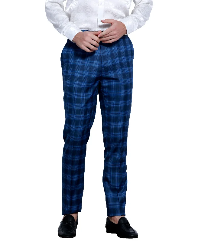 Skinny Fit Glen Check Dress Pants, Blue