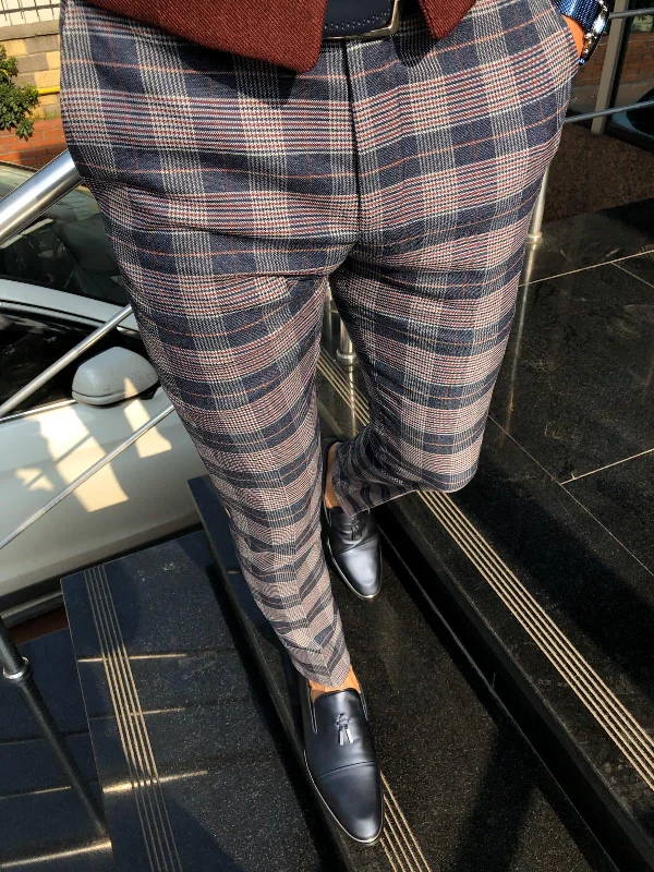 Adena Classic Navy Blue Slim Fit Plaid Pants