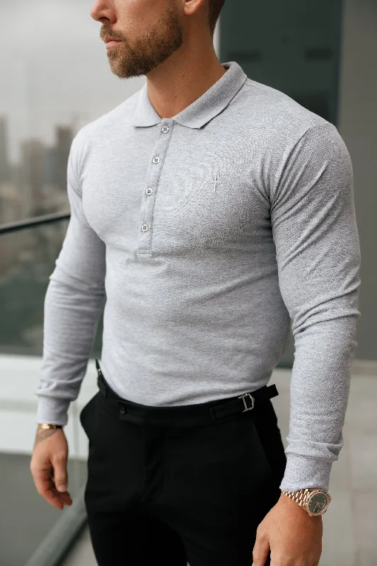 Lowest Price Father Sons Classic Light Grey Tonal  Polo Long Sleeve Shirt - FSH859