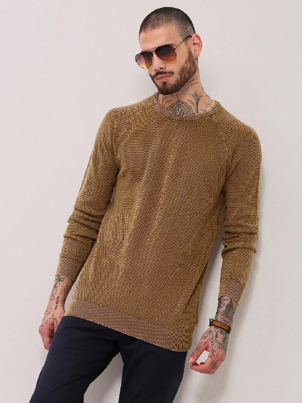 Men Brown Solid Sweater