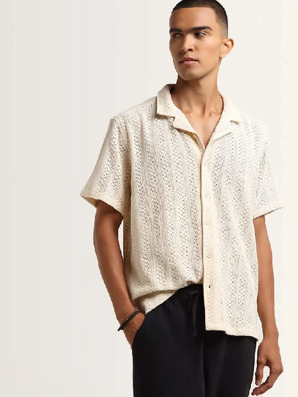 Exclusive Preview ETA Beige Knit-Textured Relaxed Fit Shirt