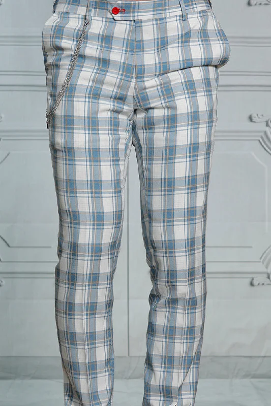 Manzini MZ-124 Slim Fit Plaid Pants Sky