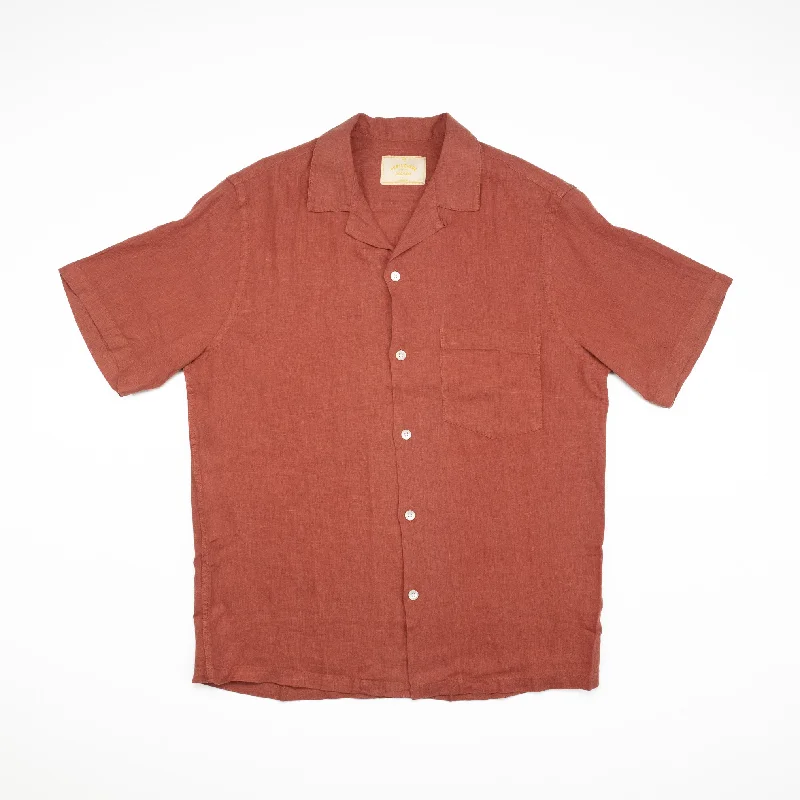 Weekend Discounts to Indulge In Linen Camp Collar Shirt in Terracotta