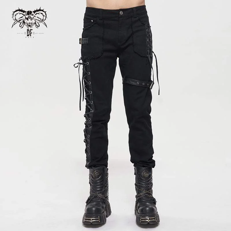 Men's Gothic Strappy Splice Buckle Unedged Pants