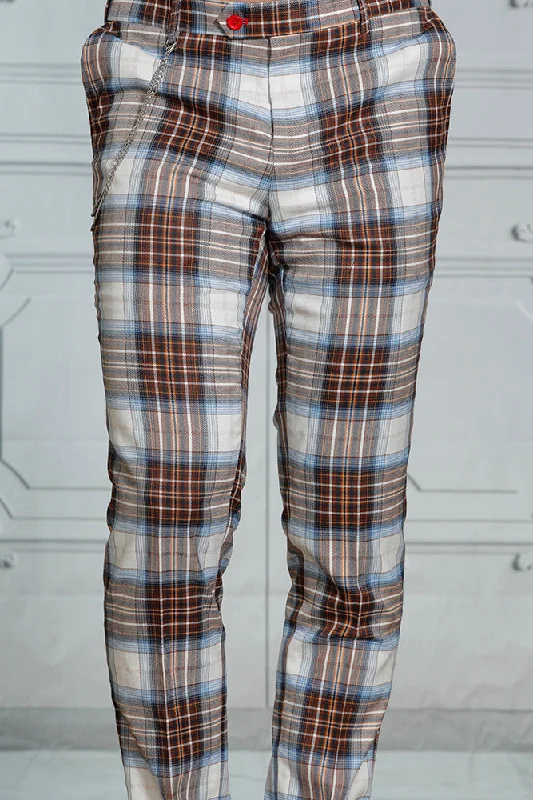 Manzini MZ-123 Slim Fit Plaid Pants Blue