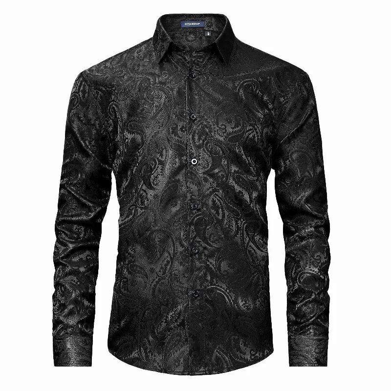 Super Deal Men's Long Sleeve Shirt With Printing - BLACK-2