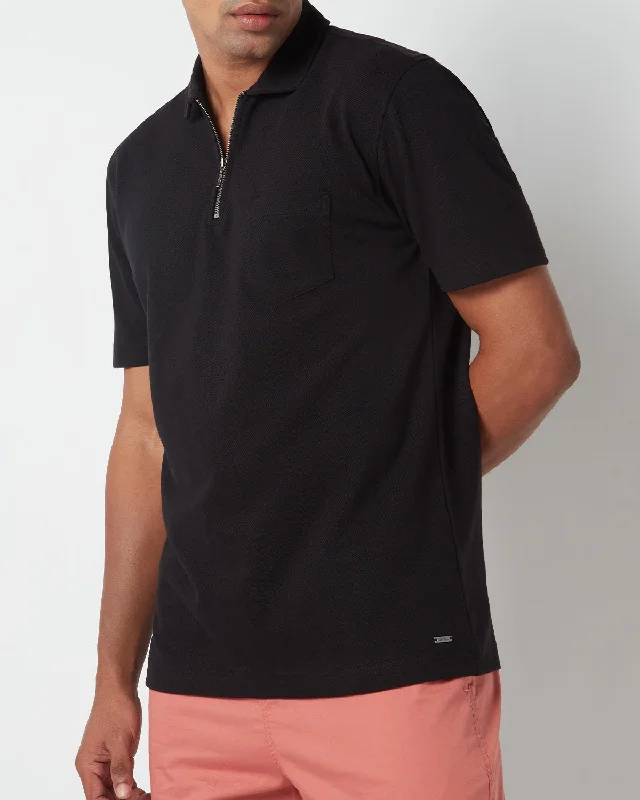 Signature Zipper Polo T-Shirt - Black