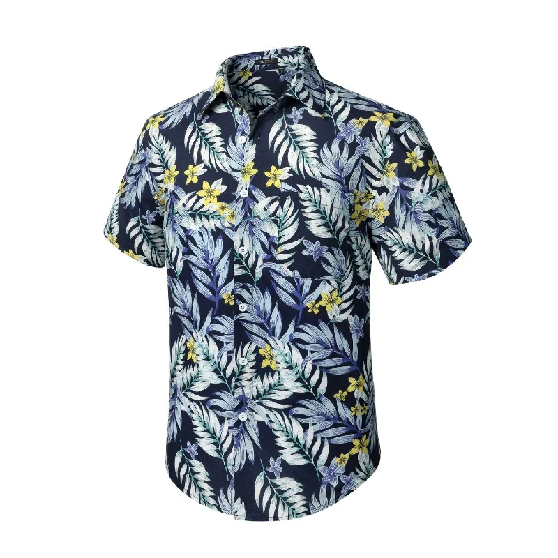 Weekend Deal Funky Hawaiian Shirts with Pocket - NAVY BLUE/GREY