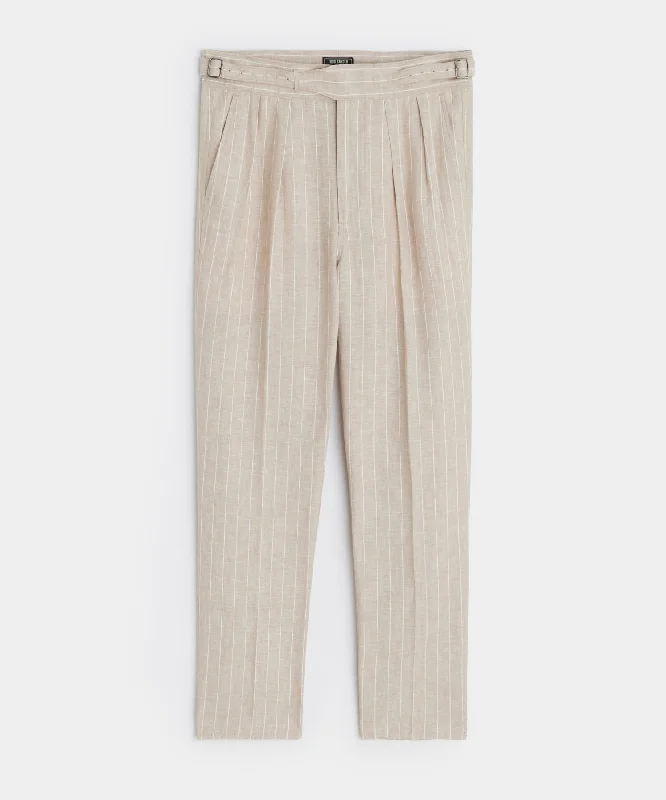 Italian Linen Gurkha Trouser in Ecru Pinstripe