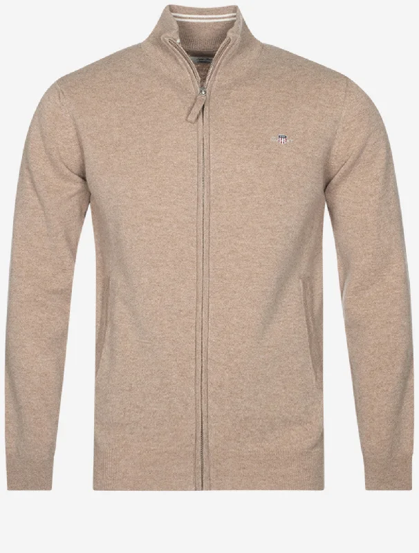 Exclusive Deal Strickjacke aus superfeiner Lammwolle mit Reißverschluss, Dunkelsandmeliert