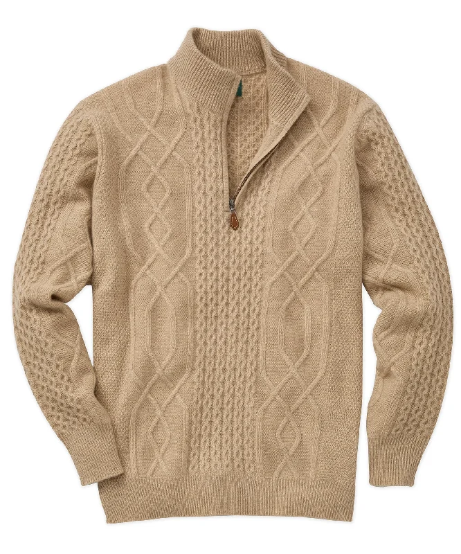 Midnight Madness Cashmere Fisherman Cable Quarter-Zip Sweater