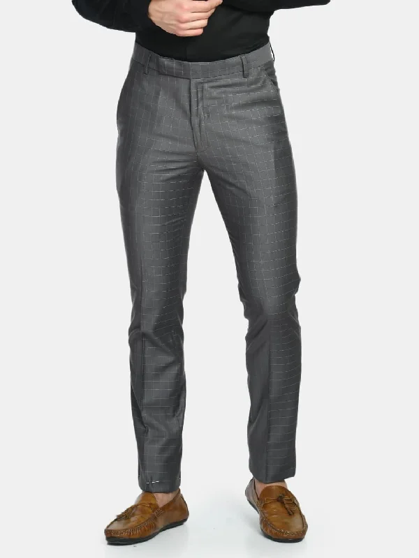 Weekend Sale: Don't Miss Out Men's Grey Checked Slim Fit Formal Trouser