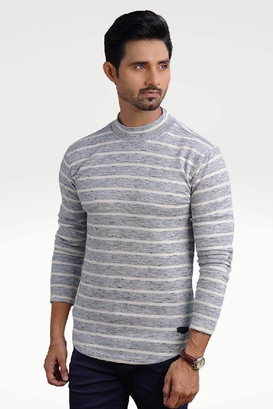 Price Fest Misty Gray Mock Neck Striped Sweatshirt