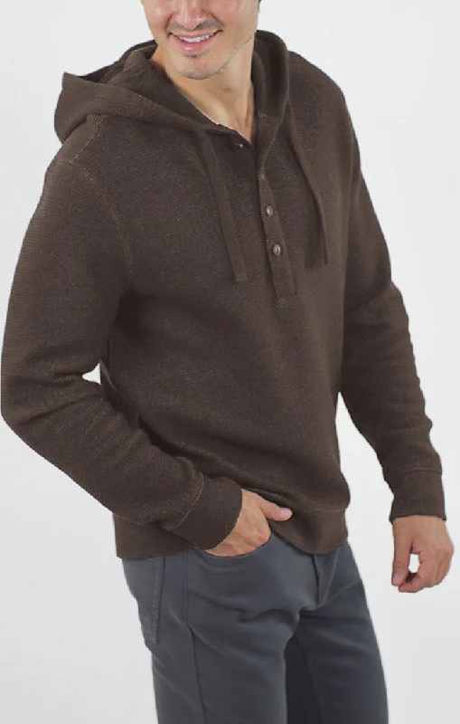 Weekend Offers That Delight Doubleface Mesh Hooded Henley Pullover