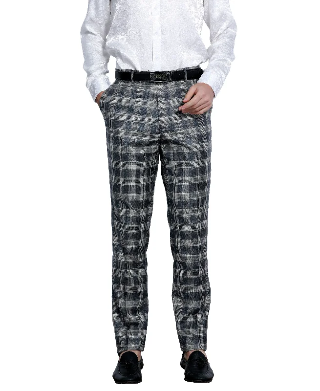 Skinny Fit Glen Check Dress Pants, Navy