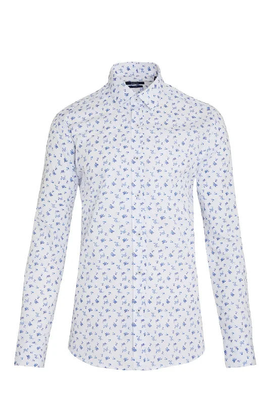 Slim Fit Long Sleeve Printed 100% Cotton Blue Casual Shirt