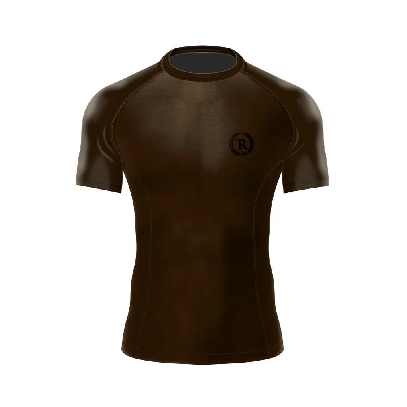Deal Mania Black Gang Jiu Jitsu Rash Guard Short Sleeve [BROWN]