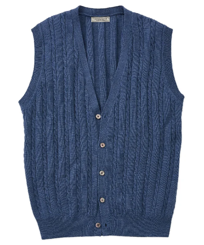 Don't Wait Italian Merino Wool Button-Front Cable Sweater Vest