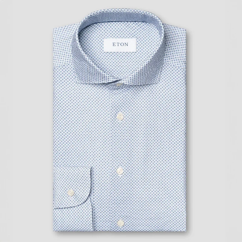 Light Blue Geometric Cotton Four-Way Stretch Slim Fit Shirt - ETON