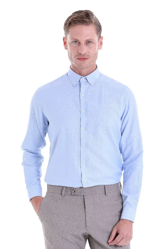 Mega Sale Comfort Fit Long Sleeve Cotton Blend Light Blue Casual Shirt