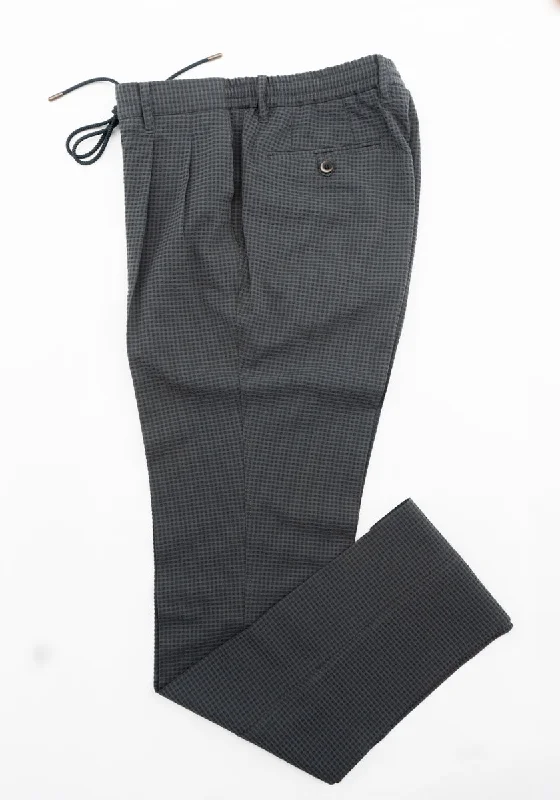 Charcoal Seersucker Pleated Drawstring Trousers