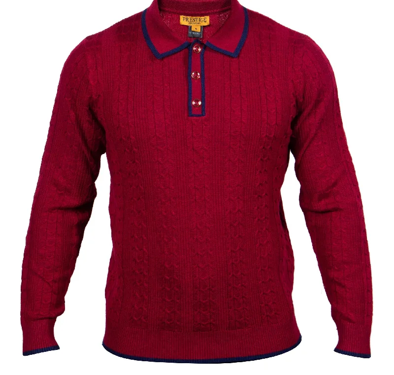 Prestige SW-472 L/S 3 Button Polo Cbl Textured Burgundy